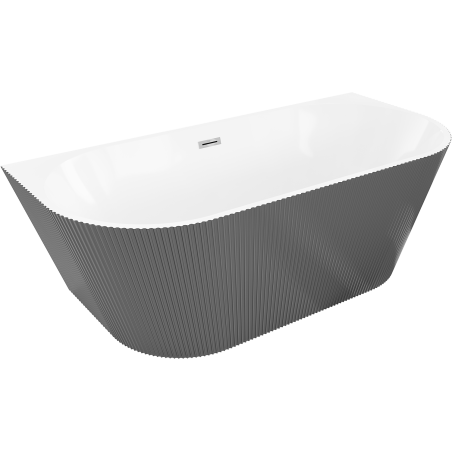 Mexen Oris freistehende, wandnahe, gerillte Badewanne 150 x 75 cm, weiß/grau, Überlauf Chrom - 52871507562-01