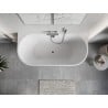Mexen Oris freistehende, wandnahe, gerillte Badewanne 150 x 75 cm, weiß/grau, Überlauf Chrom - 52871507562-01