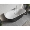 Mexen Oris freistehende, wandnahe, gerillte Badewanne 150 x 75 cm, weiß/grau, Überlauf Chrom - 52871507562-01