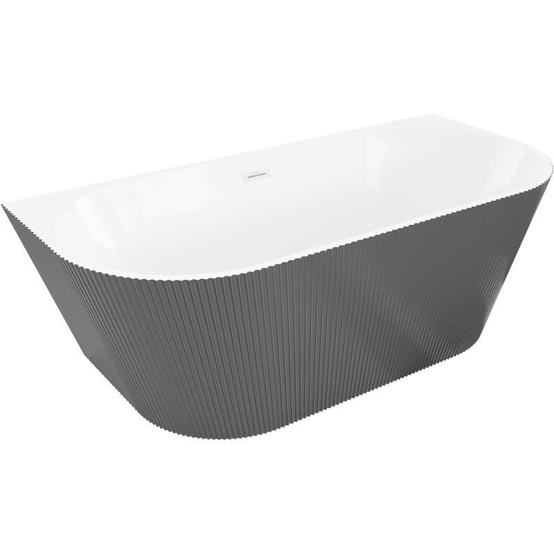 Mexen Oris freistehende, wandhängende, gerillte Badewanne 150 x 75 cm, weiß/grau, Überlauf weiß- 52871507562-20