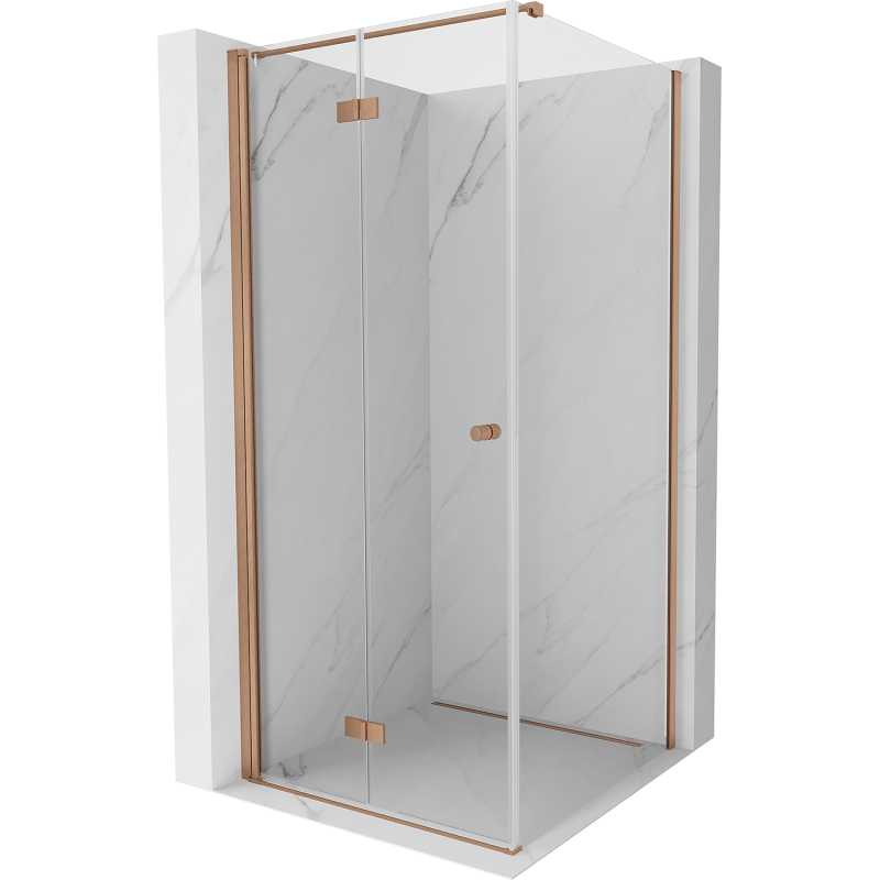 Mexen Mist-F faltbare Duschkabine links 100 x 100 cm, transparent, gebürstetes Kupfer - 8A6T-100-100-65-00-L