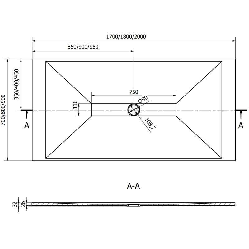 Mexen Toro Rechteckige Duschwanne SMC 200 x 70 cm, weiß - 43107020