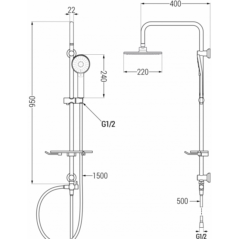 Mexen T40 Duschsäule, Roségold - 798404093-60