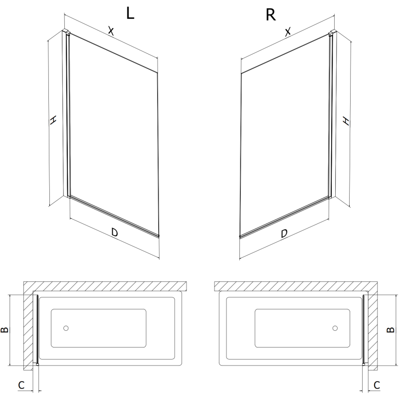 Mexen Mist Duschwand 1-flügelig links 80 x 150 cm, schwarzer Rahmen, schwarz - 8A9-080-001-70-70-L