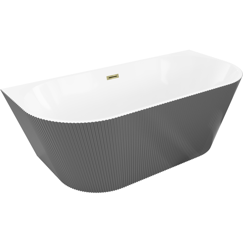 Mexen Oris freistehende wandmontierte gerillte Badewanne 150 x 75 cm, weiß/grau, goldener Überlauf - 52871507562-50