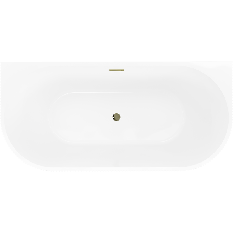 Mexen Oris freistehende wandmontierte gerillte Badewanne 150 x 75 cm, weiß/grau, goldener Überlauf - 52871507562-50