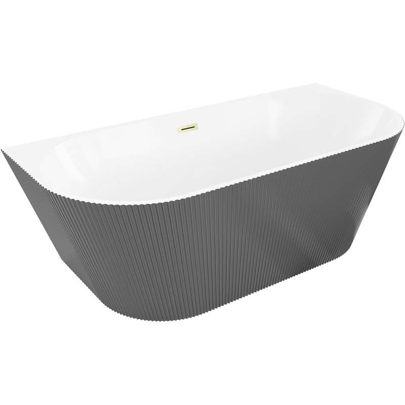 Mexen Oris freistehende wandnahe geriffelte Wanne 150 x 75 cm, weiß/grau, Überlauf gold gebürstet - 52871507562-55