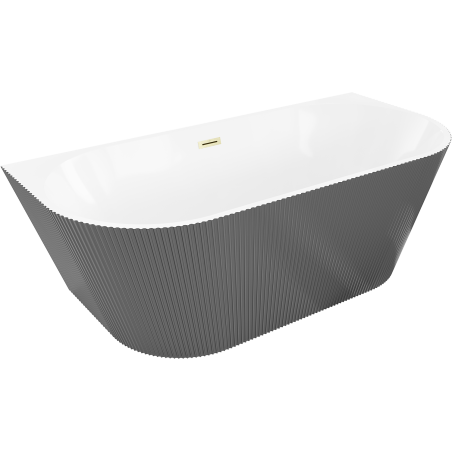 Mexen Oris freistehende wandnahe geriffelte Wanne 150 x 75 cm, weiß/grau, Überlauf gold gebürstet - 52871507562-55