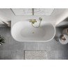 Mexen Oris freistehende wandnahe geriffelte Wanne 150 x 75 cm, weiß/grau, Überlauf gold gebürstet - 52871507562-55