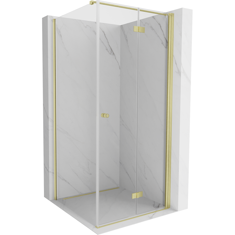 Mexen Mist-F Duschkabine klappbar rechts 100 x 100 cm, transparent, gebürstetes Gold - 8A6T-100-100-55-00-P