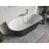 Mexen Oris freistehende wandnahe geriffelte Wanne 150 x 75 cm, weiß/grau, Überlauf gold gebürstet - 52871507562-55