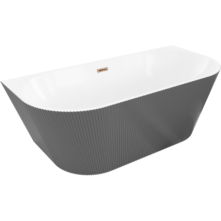 Mexen Oris freistehende, wandstehende, gerillte Wanne 150 x 75 cm, weiß/grau, Überlauf Roségold - 52871507562-60