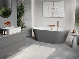 Mexen Oris freistehende, wandstehende, gerillte Wanne 150 x 75 cm, weiß/grau, Überlauf Roségold - 52871507562-60