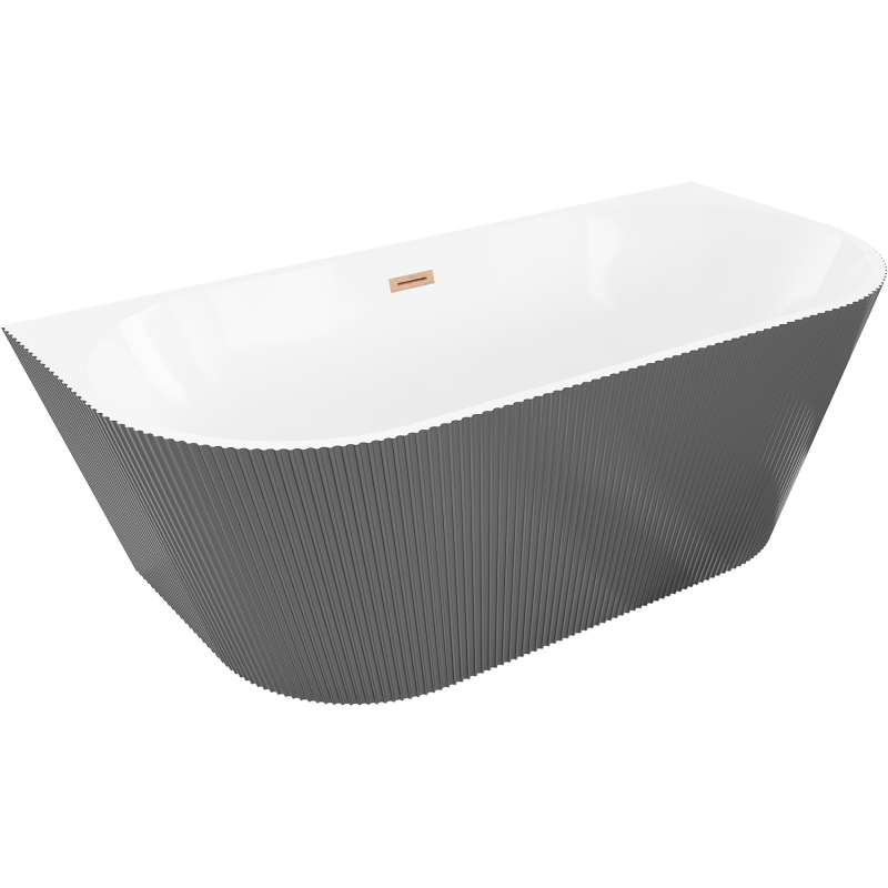 Mexen Oris freistehende Wandbadewanne gerillt 150 x 75 cm, weiß/grau, Überlauf gebürstetes Kupfer - 52871507562-65