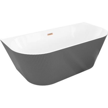 Mexen Oris freistehende Wandbadewanne gerillt 150 x 75 cm, weiß/grau, Überlauf gebürstetes Kupfer - 52871507562-65