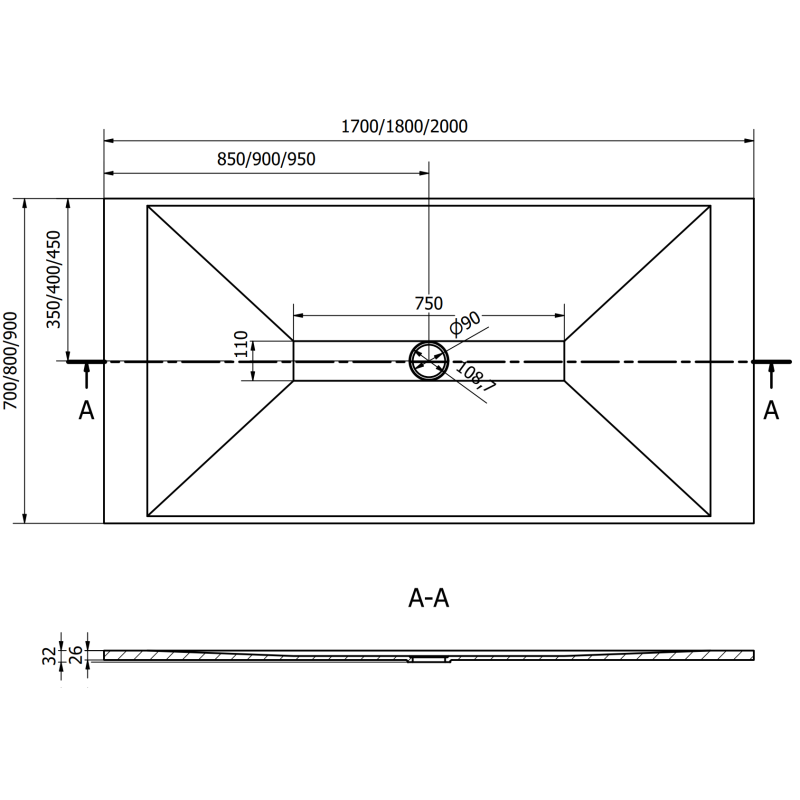 Mexen Toro rechteckige Duschwanne SMC 170 x 80 cm, weiß - 43108017
