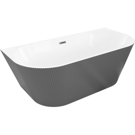 Mexen Oris freistehende Wandwanne geriffelt 150 x 75 cm, weiß/grau, Überlauf gun grey gebürstet - 52871507562-66