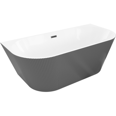 Mexen Oris freistehende an der Wand stehende gerillte Wanne 150 x 75 cm, weiß/grau, schwarzer Überlauf - 52871507562-70