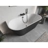 Mexen Oris freistehende an der Wand stehende gerillte Wanne 150 x 75 cm, weiß/grau, schwarzer Überlauf - 52871507562-70