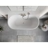 Mexen Oris freistehende, wandnahe, gerillte Badewanne 150 x 75 cm, weiß/grau, Überlauf gebürsteter Nickel - 52871507562-97