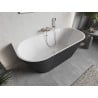 Mexen Oris freistehende, wandnahe, gerillte Badewanne 150 x 75 cm, weiß/grau, Überlauf gebürsteter Nickel - 52871507562-97