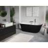 Mexen Oris freistehende wandnahe geriffelte Wanne 150 x 75 cm, weiß/schwarz, Überlauf Chrom - 52871507575-01