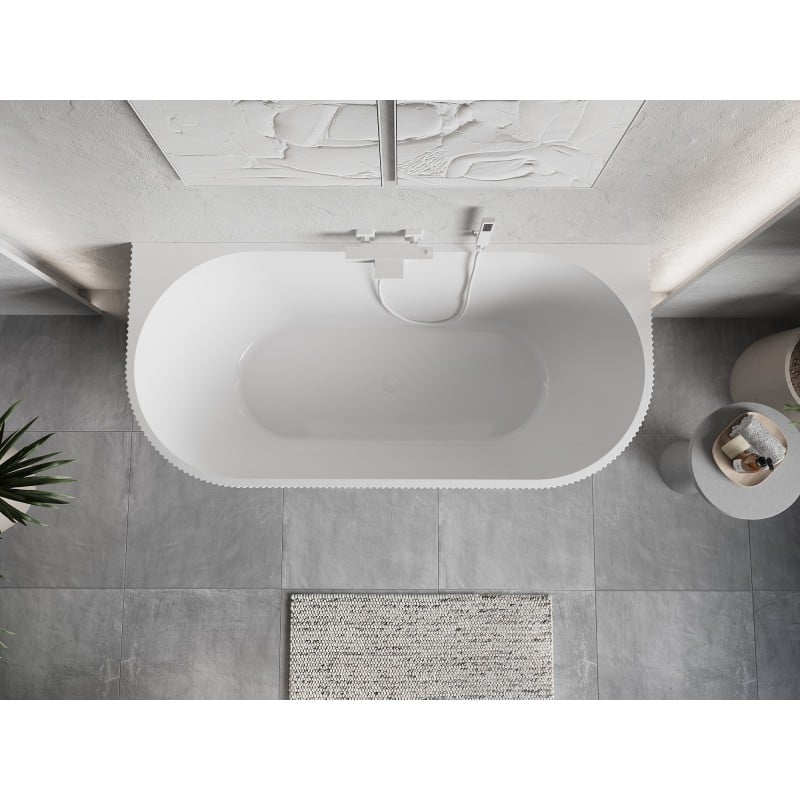 Mexen Oris freistehende Wandbadewanne geriffelt 150 x 75 cm, weiß/schwarz, weißer Überlauf - 52871507575-20