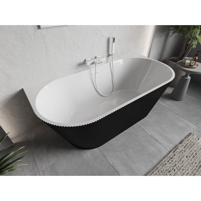 Mexen Oris freistehende Wandbadewanne geriffelt 150 x 75 cm, weiß/schwarz, weißer Überlauf - 52871507575-20