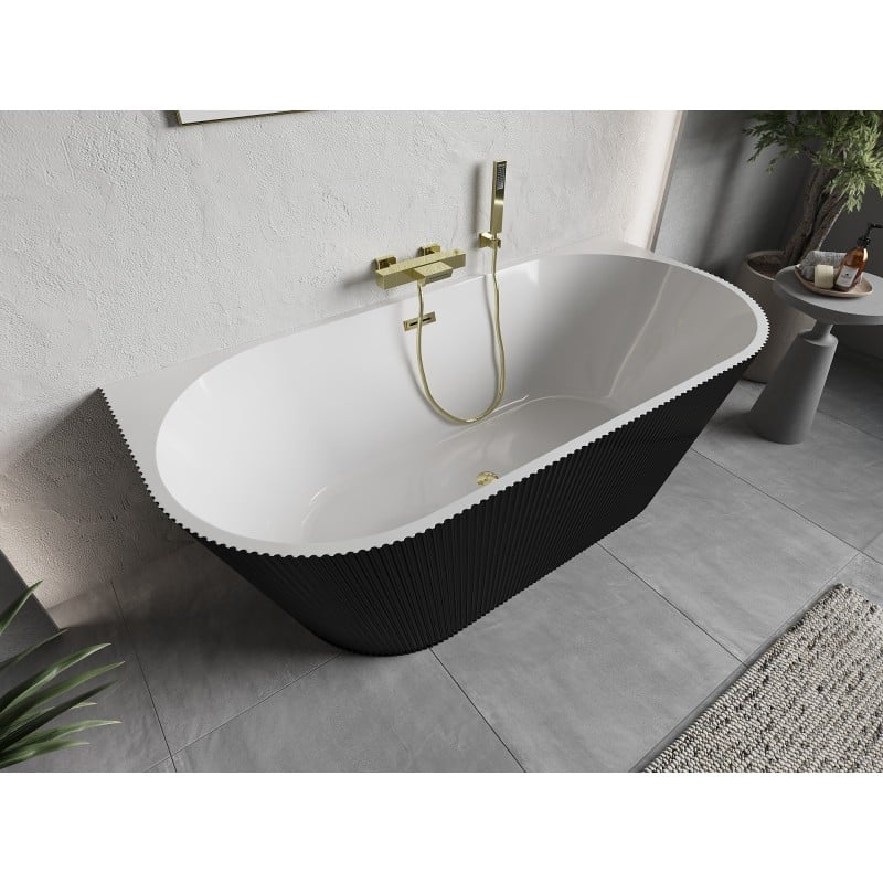 Mexen Oris freistehende wandmontierte Rillenwanne 150 x 75 cm, weiß/schwarz, goldener Überlauf - 52871507575-50