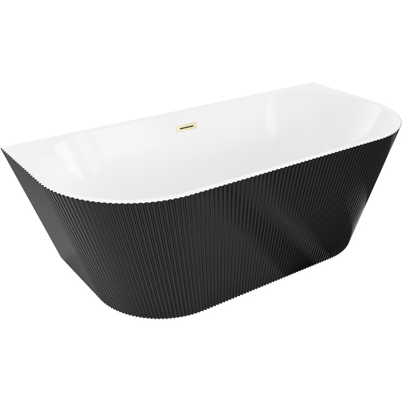 Mexen Oris freistehende geriffelte Wanne zur Wandmontage 150 x 75 cm, weiß/schwarz, Überlauf gebürstet gold - 52871507575-55