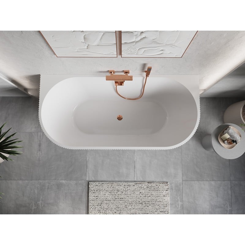 Mexen Oris freistehende gerippte Wanne an der Wand 150 x 75 cm, weiß/schwarz, Überlauf Roségold - 52871507575-60