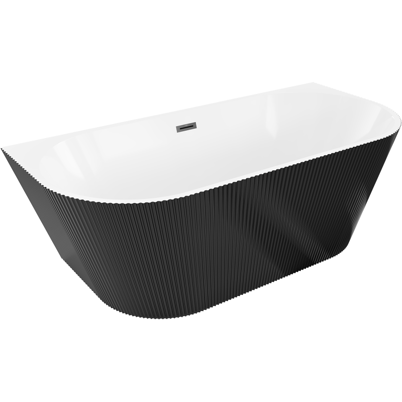 Mexen Oris freistehende rillen Wandwanne 150 x 75 cm, weiß/schwarz, schwarzer Überlauf - 52871507575-70
