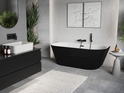 Mexen Oris freistehende rillen Wandwanne 150 x 75 cm, weiß/schwarz, schwarzer Überlauf - 52871507575-70