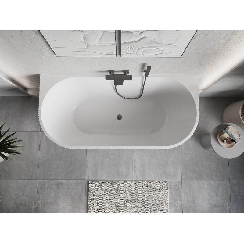 Mexen Oris freistehende geriffelte Wannenwand 150 x 75 cm, weiß/schwarz, Überlauf Gun Metal - 52871507575-95