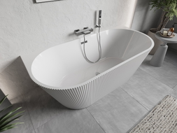 Mexen Oris freistehende, an der Wand montierte, gerillte Wanne 170 x 80 cm, weiß, Überlauf chrom - 52871708000-01