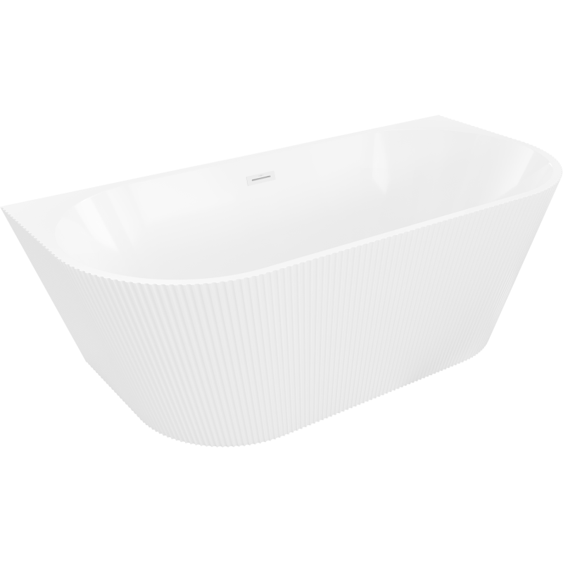Mexen Oris freistehende wandnahe rillierte Badewanne 170 x 80 cm, weiß, weißer Überlauf - 52871708000-20