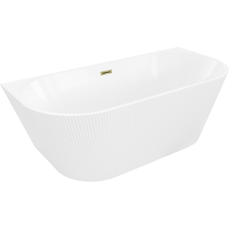 Mexen Oris freistehende wandnahe Rillen-Badewanne 170 x 80 cm, weiß, Überlauf gold - 52871708000-50