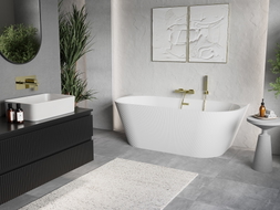Mexen Oris freistehende wandnahe geriffelte Wanne 170 x 80 cm, weiß, Überlauf in gebürstetem Gold - 52871708000-55