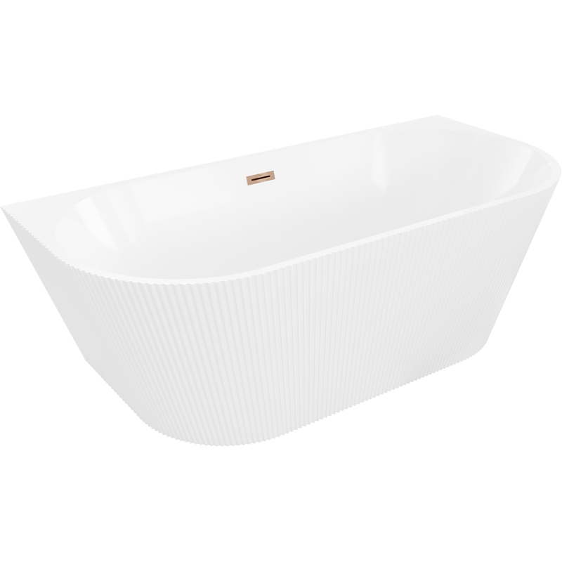 Mexen Oris freistehende wandstehende Wanne geriffelt 170 x 80 cm, weiß, Überlauf Roségold - 52871708000-60