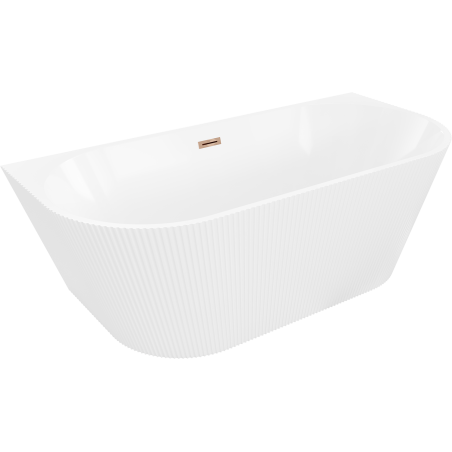 Mexen Oris freistehende wandstehende Wanne geriffelt 170 x 80 cm, weiß, Überlauf Roségold - 52871708000-60