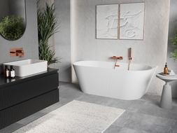Mexen Oris freistehende wandstehende Wanne geriffelt 170 x 80 cm, weiß, Überlauf Roségold - 52871708000-60