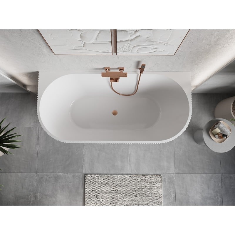 Mexen Oris freistehende gerillte Wandwanne 170 x 80 cm, weiß, Überlauf gebürstetes Kupfer - 52871708000-65
