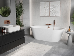 Mexen Oris freistehende gerillte Wandwanne 170 x 80 cm, weiß, Überlauf gebürstetes Kupfer - 52871708000-65