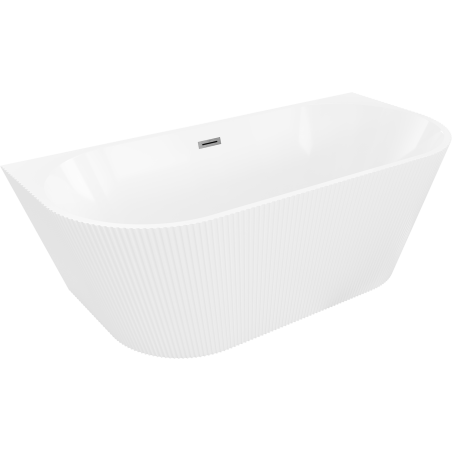Mexen Oris freistehende, wandnahe, geriffelte Badewanne 170 x 80 cm, weiß, Überlauf gun gray gebürstet - 52871708000-66
