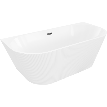 Mexen Oris freistehende, wandnahe, geriffelte Badewanne 170 x 80 cm, weiß, schwarzer Überlauf - 52871708000-70