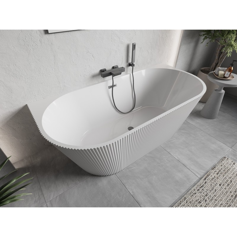 Mexen Oris freistehende wandstehende gerillte Wanne 170 x 80 cm, weiß, Überlauf Gun Metal - 52871708000-95