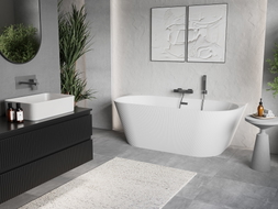 Mexen Oris freistehende wandstehende gerillte Wanne 170 x 80 cm, weiß, Überlauf Gun Metal - 52871708000-95