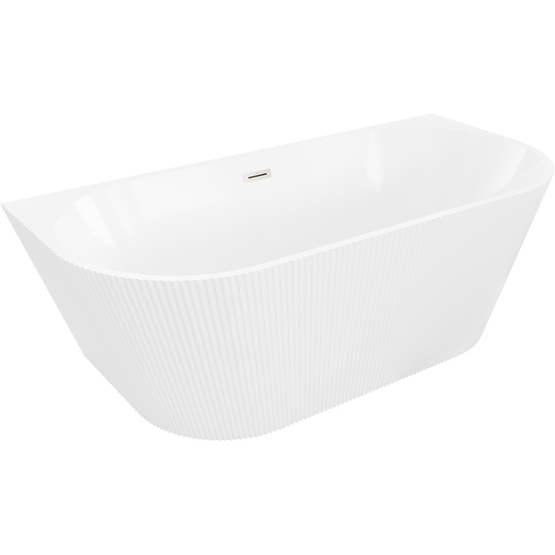 Mexen Oris freistehende halbwandige geriffelte Badewanne 170 x 80 cm, weiß, Überlauf gebürsteter Nickel - 52871708000-97
