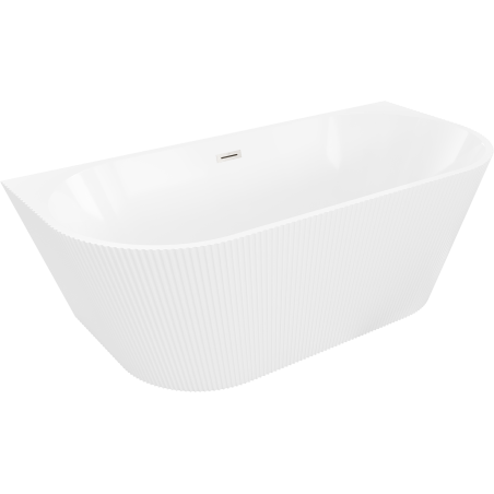 Mexen Oris freistehende halbwandige geriffelte Badewanne 170 x 80 cm, weiß, Überlauf gebürsteter Nickel - 52871708000-97