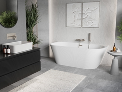 Mexen Oris freistehende halbwandige geriffelte Badewanne 170 x 80 cm, weiß, Überlauf gebürsteter Nickel - 52871708000-97